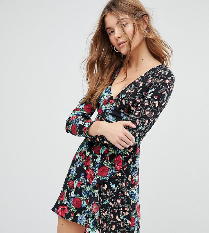 Bershka Floral Printed Wrap Front Dress