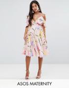 Asos Maternity Floral Cold Shoulder Cami Ruffle Midi Dress - Multi