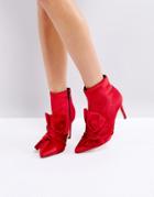 Truffle Collection Bow Trim Stiletto Boot - Red