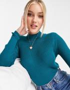 Urban Revivo Ribbed Knit High Neck Sweater In Green