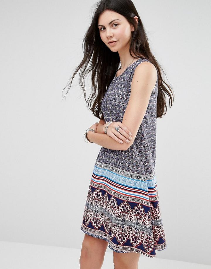 Diya Shift Dress In Border Print - Multi