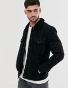 Only & Sons Fleece Lined Denim Jacket In Black - Black