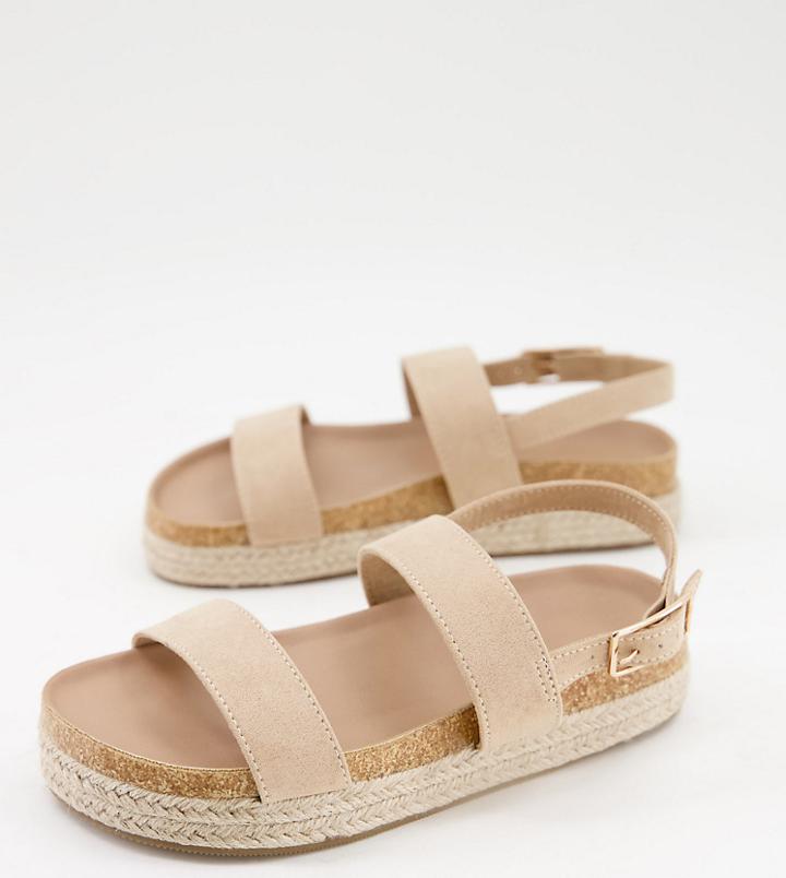 Asos Design Wide Fit Jackpot Flatform Espadrilles In Taupe-neutral