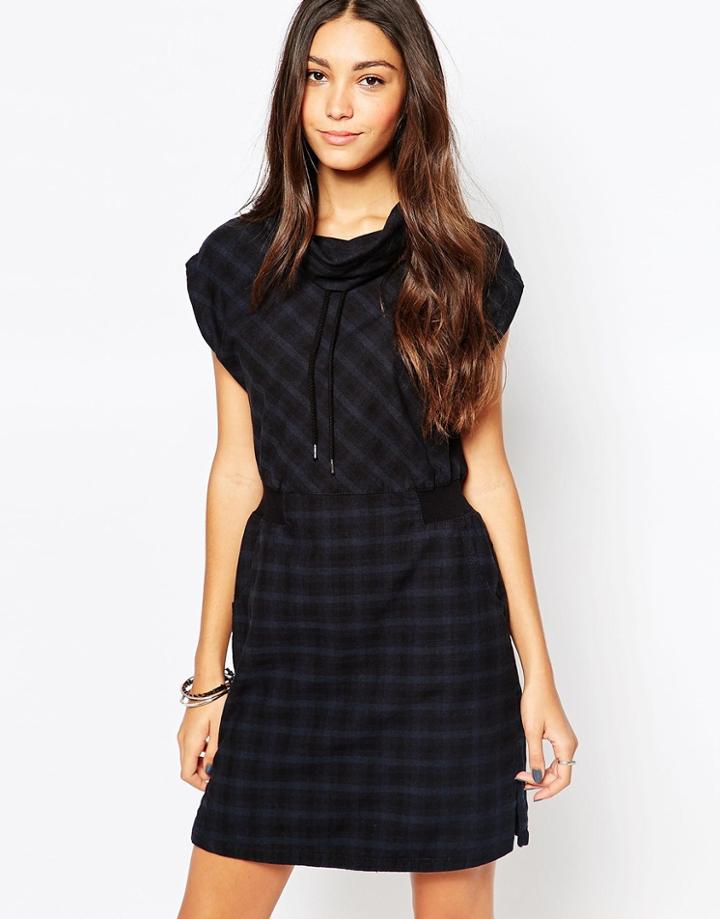 Esprit Cowl Neck Check Dress - Blue