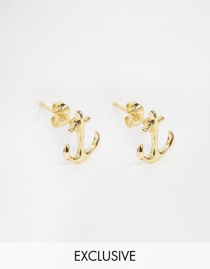 Reclaimed Vintage Anchor Stud Earrings In Gold - Gold