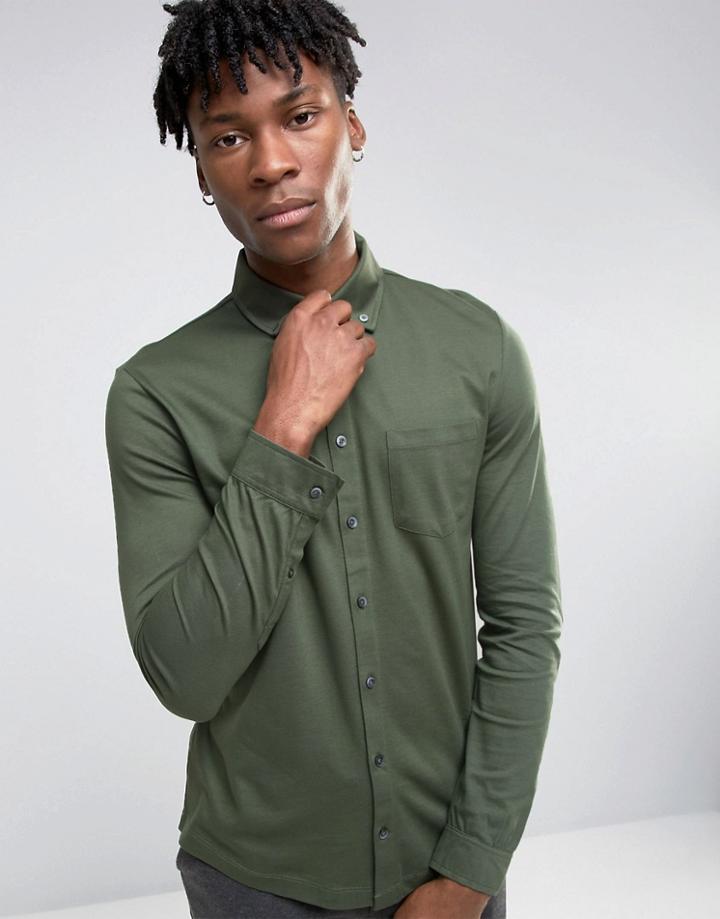 Burton Menswear Long Sleeve Pique Polo Shirt - Green