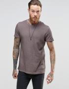 Asos Super Longline T-shirt In Waffle Oil Wash With Scoop Back Hem - Golden Rod