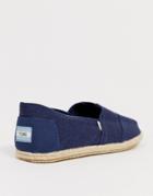 Toms Espadrilles In Navy Linen With Rope Detail
