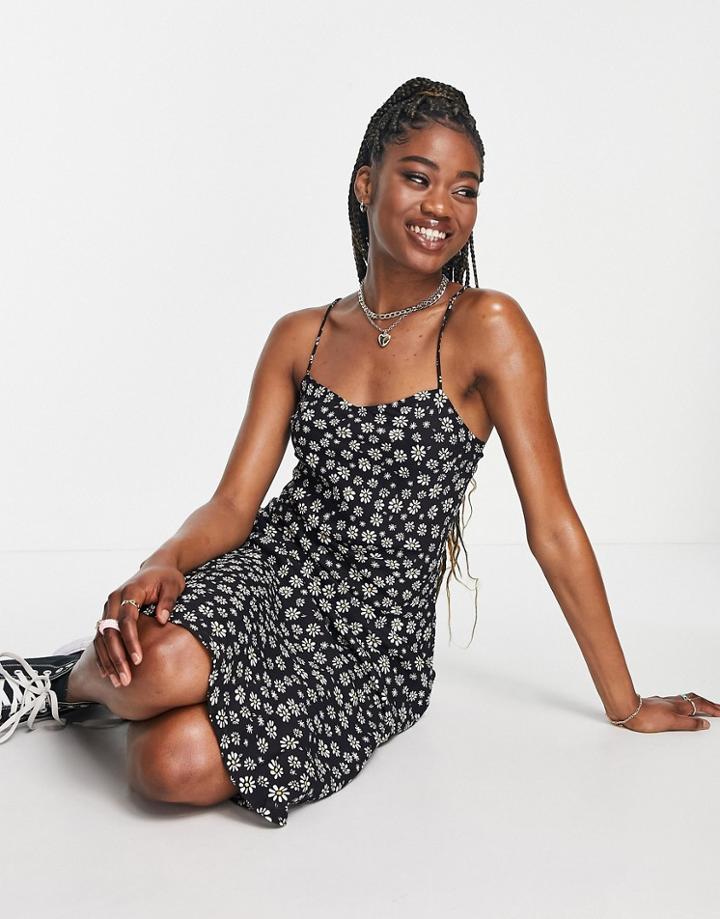 Influence Spaghetti Strap Tiered Midi Dress In Black Floral