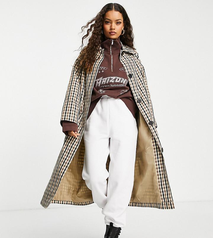 Asos Design Petite Check Boyfriend Trench-multi
