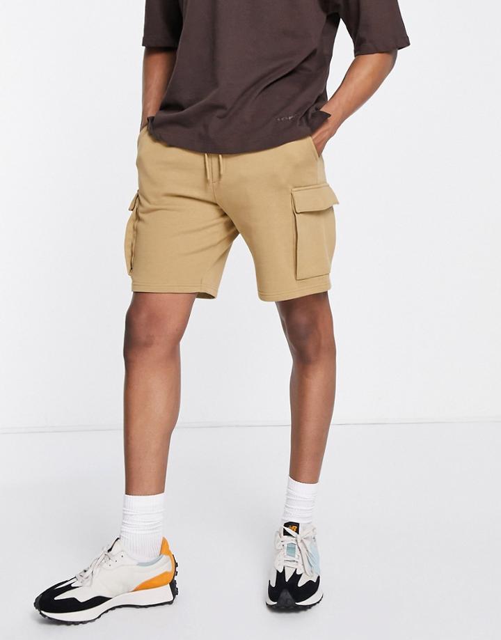 Selected Homme Organic Cotton Blend Jersey Cargo Shorts In Tan-brown