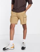 Selected Homme Organic Cotton Blend Jersey Cargo Shorts In Tan-brown