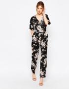 Uttam Boutique Kyoto Floral Print Wrap Front Jumpsuit - Black