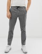 Asos Design Slim Pants In Gray Stripe - Gray