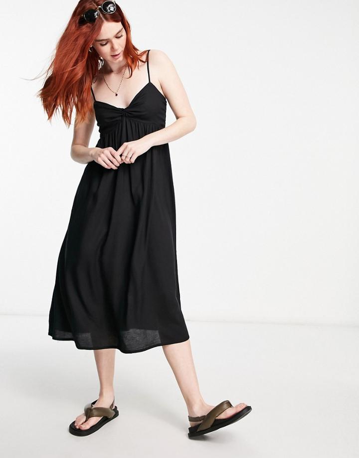 Cotton: On Strappy Button Through Midi Dress In Black