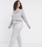 In The Style Plus X Billie Faiers Motif Long Sleeve Top And Stripe Pants Pyjama Set In Gray-grey