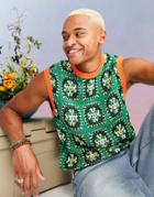 Asos Design Knit Crochet Tank With Patchwork Design-multi