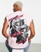 Asos Design Oversized Tank Top With Rupaul Back Print In Pink-purple