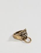 Asos Design Ring With Cheetah In Burnished Gold - Gold
