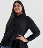 Verona Curve Frill Long Sleeved Shirt In Black - Black