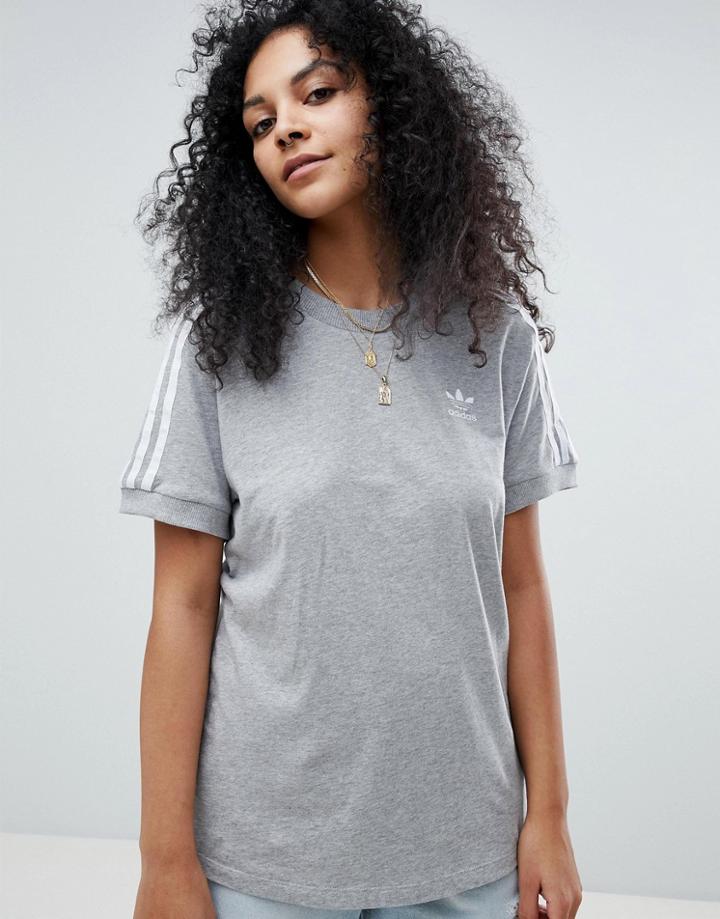 Adidas Originals Adicolor Three Stripe T-shirt In Gray - Gray