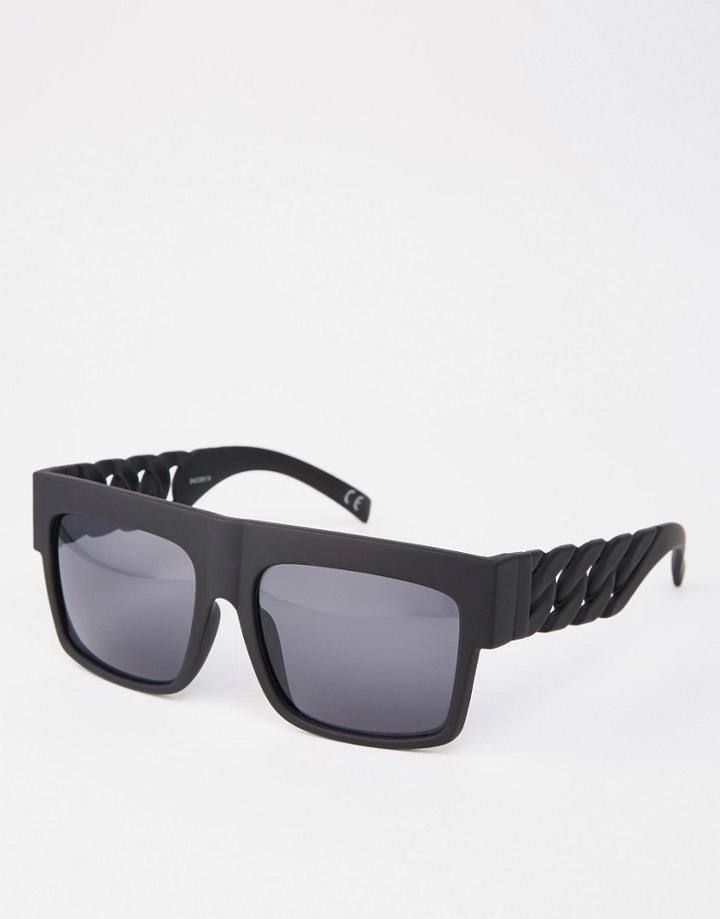 Asos Flatbrow Sunglasses With Chain Detail Temples - Black