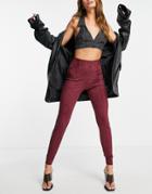 Asos Design High Waist Pant In Faux Suede In Wine-red