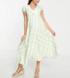 Asos Design Maternity Cap Sleeve Midi Tea Dress With Lace Inserts In Gingham-multi
