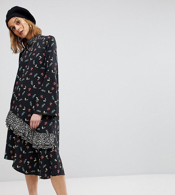 Reclaimed Vintage Mixed Print Midi Dress With Open Back - Multi