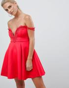 Rare Crochet Trim Bardot Dress - Red