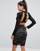 Love Triangle Allover Lace Pencil Dress With Scallop Back Detail - Black