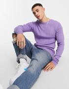 Asos Design Lightweight Cable Knit Sweater In Lilac-purple