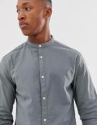 Jack & Jones Premium Plain Shirt With Grandad Collar In Stretch Cotton - Green