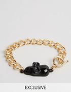 Reclaimed Vintage Skull Chain Bracelet In Gold - Gold