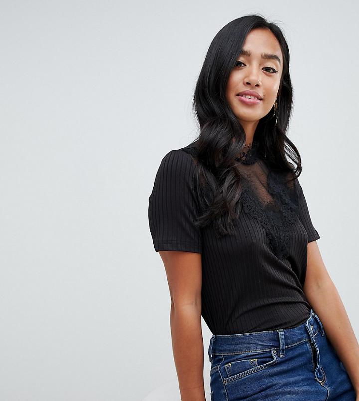Y.a.s Petite Lace Detail Top - Black