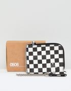 Asos Faux Leather Zip Around Wallet In Checkerboard Print - Multi