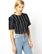 Asos Shell Top In Textured Faux Fur - Green