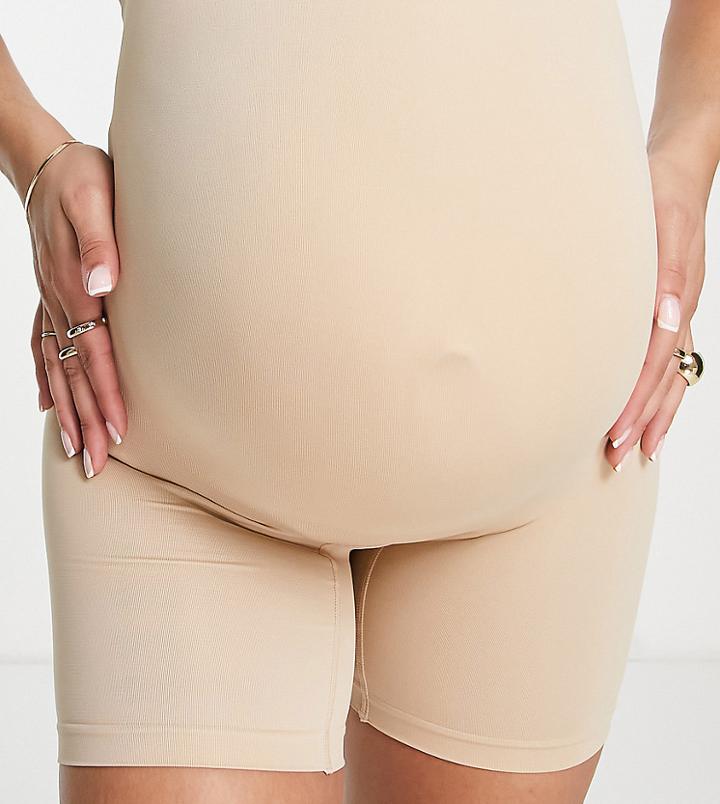 Lindex Mom Recycled Nylon Blend Maternity Seamless Over The Bump Legging Shorts In Beige-neutral