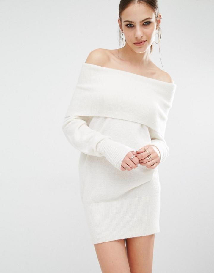 Kendall + Kylie Fuzzy Knit Tunic Dress - White