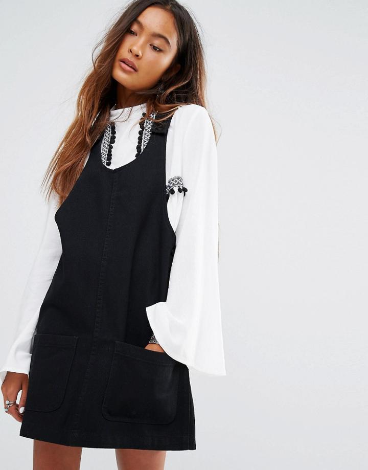 Young Bohemians Denim Pinafore Dress - Black