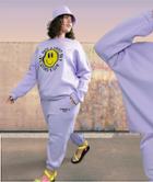 Asos Design Curve Tracksuit Oversized Sweat /oversized Sweatpants With Happyface Graphic In Lilac-purple