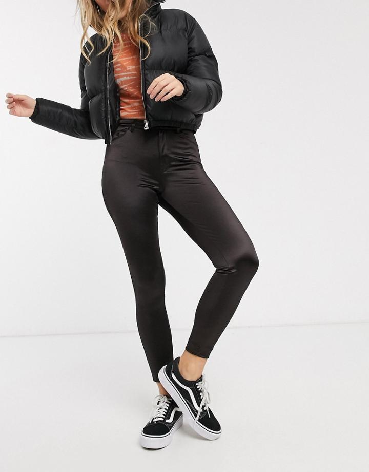 Monki Wet Look Skinny Pants In Black