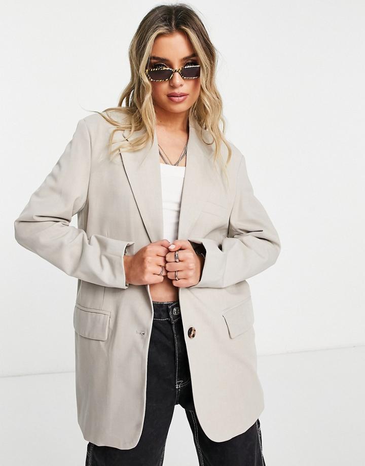 Bershka Oversized Linen Blazer In Sand-neutral