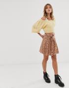 Asos Design High Waist Tie Front Mini Skirt In Floral Print - Multi