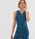 Parisian Petite Denim Button Through Mini Dress-blue