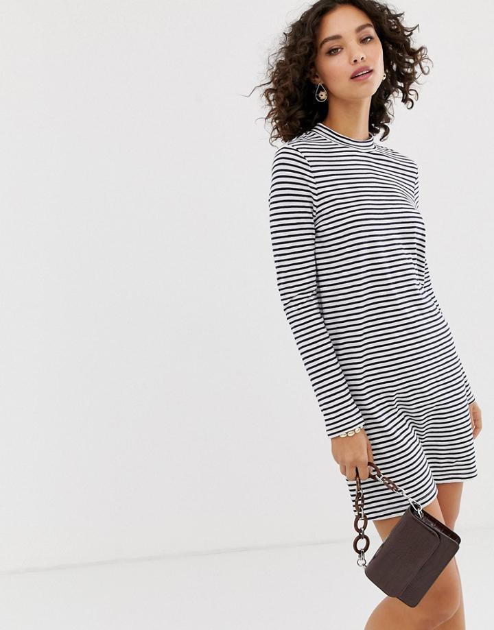 Pieces High Neck Long Sleeve Jersey Mini Dress-multi