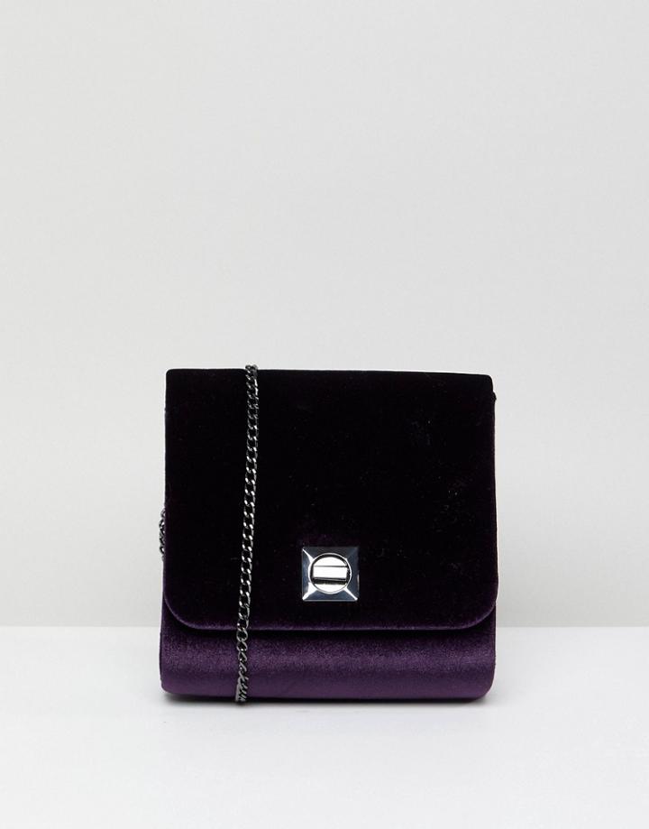 New Look Velvet Boxy Chain Shoulder Bag - Purple