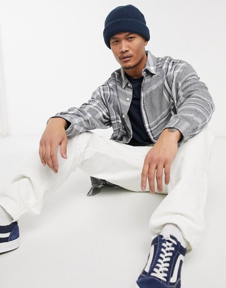 Asos Design Super Oversized Check Shirt In Blue And Gray-grey