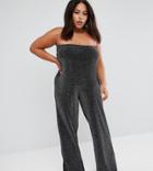 Club L Plus Bandeau Loose Fit Lurex Detailed Jumpsuit - Multi