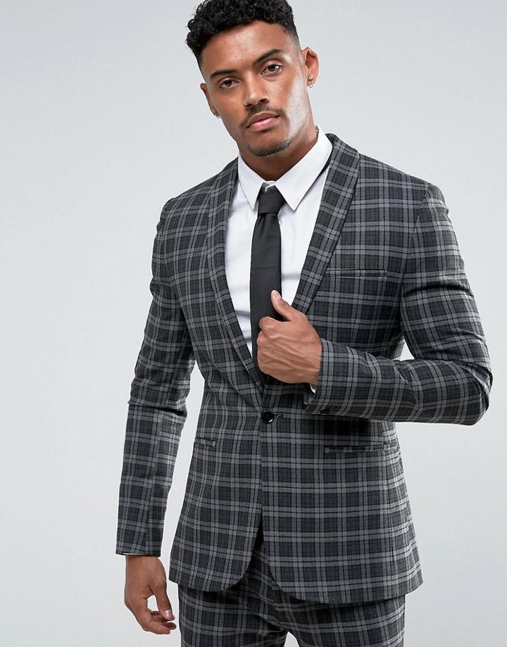 Asos Super Skinny Suit Jacket In Tonal Gray Check - Gray